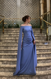 Off-the-shoulder Sheath Lavender Long Prom Dresses Chiffon Lavender Wedding Guest Dresses HZ1024