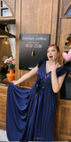 V-neck Sheath Navy Blue Mother of the Bride Dresses Satin Navy Blue Wedding Guest Dresses HZ1024