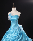 Strapless Ball Gown Blue Long Prom Dresses Satin Blue Quinceanera Dresses Sweet 16 Dress HZ1024