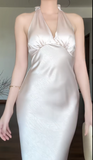 V neck Sheath Long Prom Dresses Satin Wedding Guest Dresses HZ1024