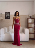 Sweetheart Neck Sheath Burgundy Long Prom Dresses Sequin Chiffon Burgundy New Year Evening Dresses HZ1024