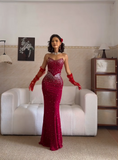 Sweetheart Neck Sheath Burgundy Long Prom Dresses Sequin Chiffon Burgundy New Year Evening Dresses HZ1024