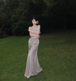 Off Shoulder Sheath Long Prom Dresses Silk Formal Dresses HZ1024