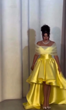 Off-the-shoulder A-Line Yellow Prom Dresses Satin Yellow Birthday Dresses HZ1024