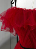 Off Shoulder Tulle Burgundy Long Prom Dress, Burgundy Long Formal Dress HZ1024