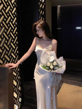 floral silk fishtail suspender dress HZ1024