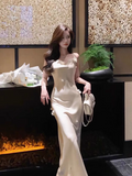 floral silk fishtail suspender dress HZ1024