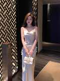 floral silk fishtail suspender dress HZ1024