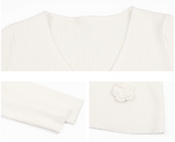 Flower V-Neck Long Sleeve Knitted Dress HZ1024