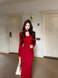 Flower V-Neck Long Sleeve Knitted Dress HZ1024