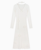 Flower V-Neck Long Sleeve Knitted Dress HZ1024