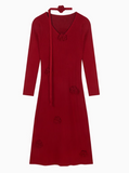 Flower V-Neck Long Sleeve Knitted Dress HZ1024