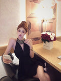 diamond v-neck black halter dress birthday dress HZ1024