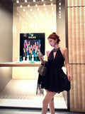 diamond v-neck black halter dress birthday dress HZ1024