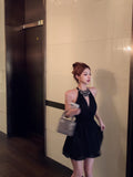 diamond v-neck black halter dress birthday dress HZ1024