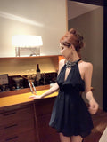 diamond v-neck black halter dress birthday dress HZ1024