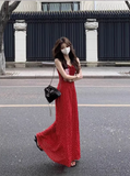 holiday style red strappy suspender floral dress HZ1024