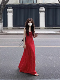 holiday style red strappy suspender floral dress HZ1024