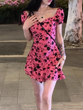 retro sweet backless pink floral dress HZ1024