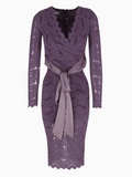 V-neck lace high waist long sleeve dress HZ1024