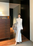Temperament trumpet sleeve high collar dress + neck cape HZ1024