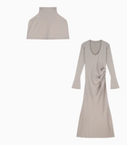 Temperament trumpet sleeve high collar dress + neck cape HZ1024