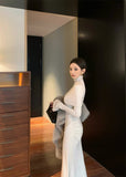 Temperament trumpet sleeve high collar dress + neck cape HZ1024