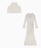 Temperament trumpet sleeve high collar dress + neck cape HZ1024