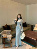Temperament trumpet sleeve high collar dress + neck cape HZ1024
