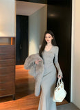 Temperament trumpet sleeve high collar dress + neck cape HZ1024
