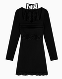 lace stitching slim fit long sleeve halter neck knitted dress HZ1024