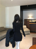 lace stitching slim fit long sleeve halter neck knitted dress HZ1024
