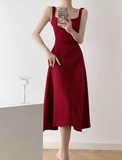 Hepburn style red A-line suspender dress HZ1024