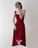 Hepburn style red A-line suspender dress HZ1024