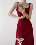 Hepburn style red A-line suspender dress HZ1024