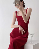 Hepburn style red A-line suspender dress HZ1024