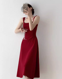 Hepburn style red A-line suspender dress HZ1024