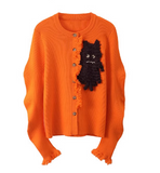 style three-dimensional monster decoration round neck cardigan HZ1024