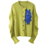 style three-dimensional monster decoration round neck cardigan HZ1024