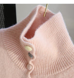 Pink Button Turtleneck Cardigan Sweater HZ1024
