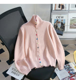 Pink Button Turtleneck Cardigan Sweater HZ1024