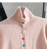 Pink Button Turtleneck Cardigan Sweater HZ1024