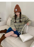 striped soft round neck long sleeve cardigan HZ1024