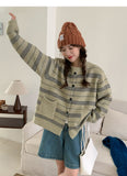 striped soft round neck long sleeve cardigan HZ1024