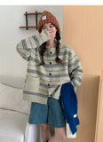 striped soft round neck long sleeve cardigan HZ1024