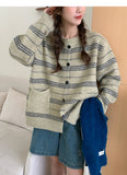 striped soft round neck long sleeve cardigan HZ1024