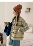 striped soft round neck long sleeve cardigan HZ1024