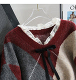 contrast lace patchwork long-sleeved sweater HZ1024
