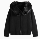 New Style Fashion Hooded Fur Collar Zipper Loose Sweater HZ1024