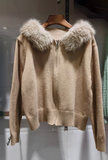 New Style Fashion Hooded Fur Collar Zipper Loose Sweater HZ1024